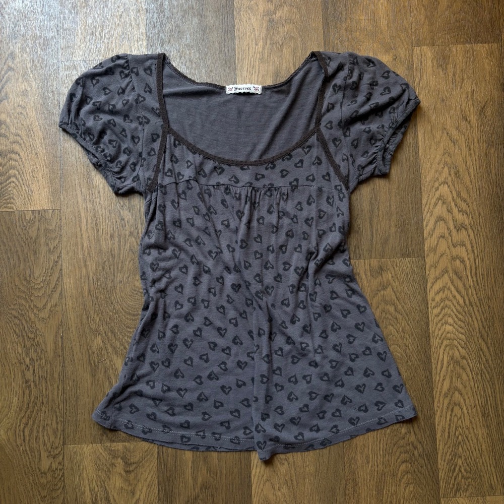 Vintage Y2K Mall Baby Doll Core Forever 21 Womens Heart Scoop Neck Blouse
